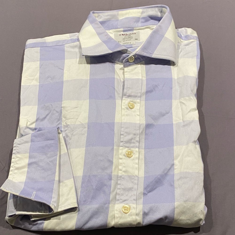 T.M. Lewin French cuff purple / white wide gingham check 17.5 / 38